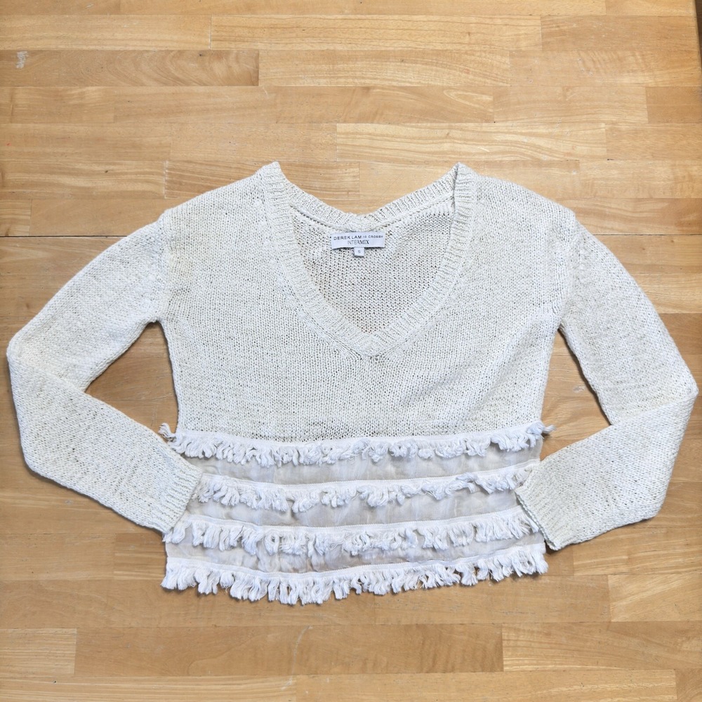 Derek Lam 10 Crosby Intermix Women Sweater Silk Blend White Ruffle Fringe Small